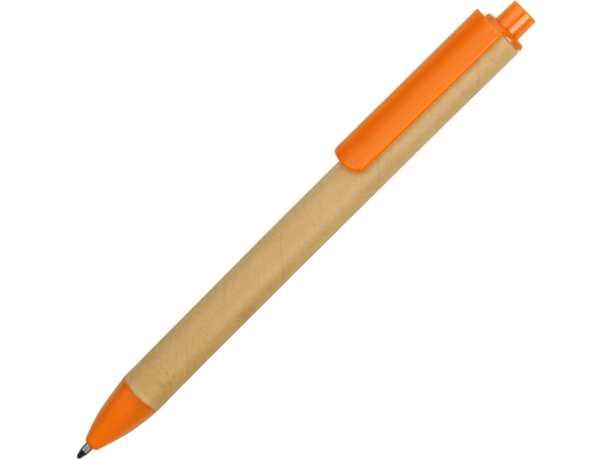 Ручка картонная пластиковая шариковая Эко 2.0, бежевый/оранжевый фото 1