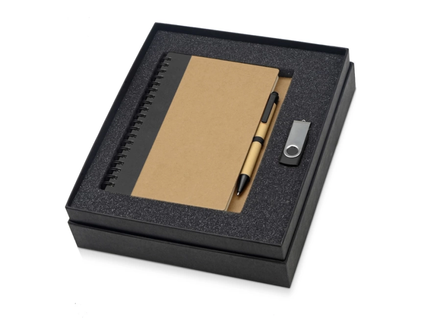 Подарочный набор Essentials с флешкой и блокнотом А5 с ручкой, черный фото 1