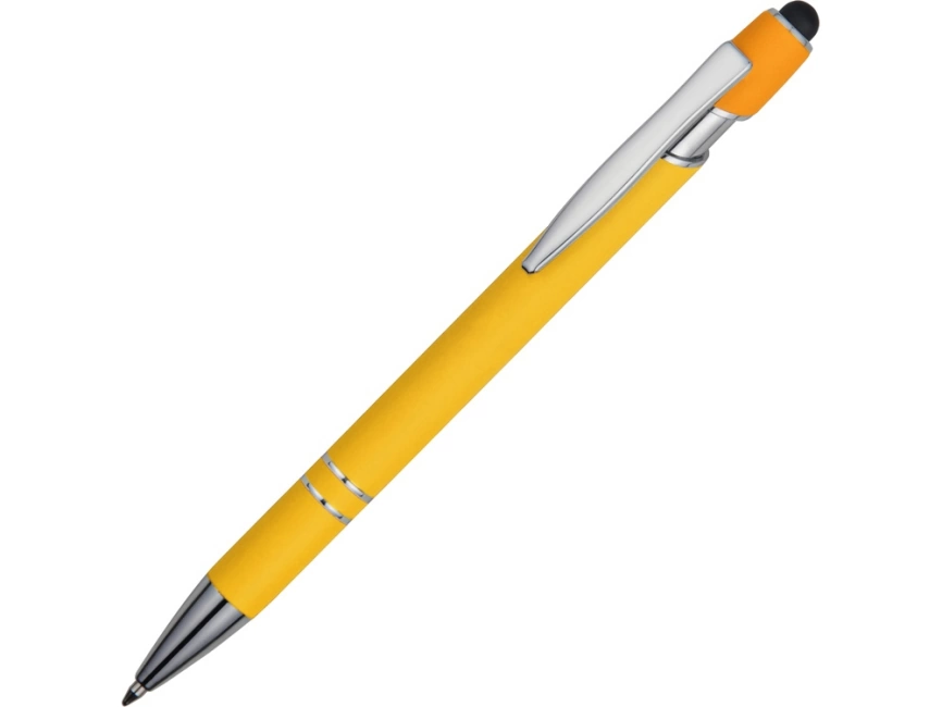 Ручка металлическая soft-touch шариковая со стилусом Sway, желтый/серебристый фото 1