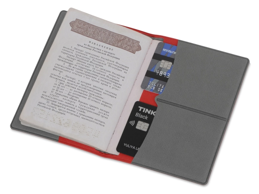Обложка для паспорта с RFID защитой отделений для пластиковых карт Favor, красная/серая фото 3