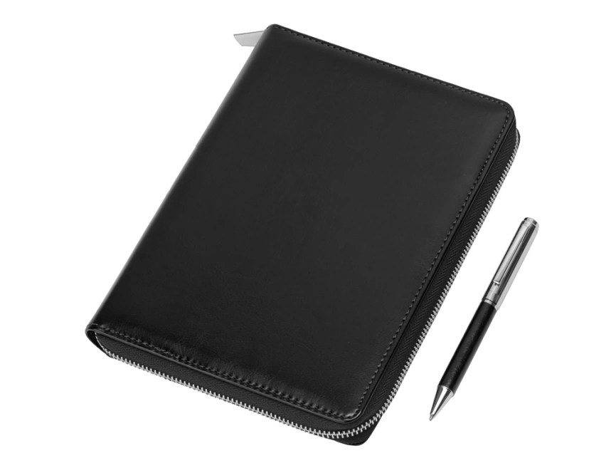 Бизнес-блокнот на молнии А5 Fabrizio с RFID защитой и ручкой, черный фото 2