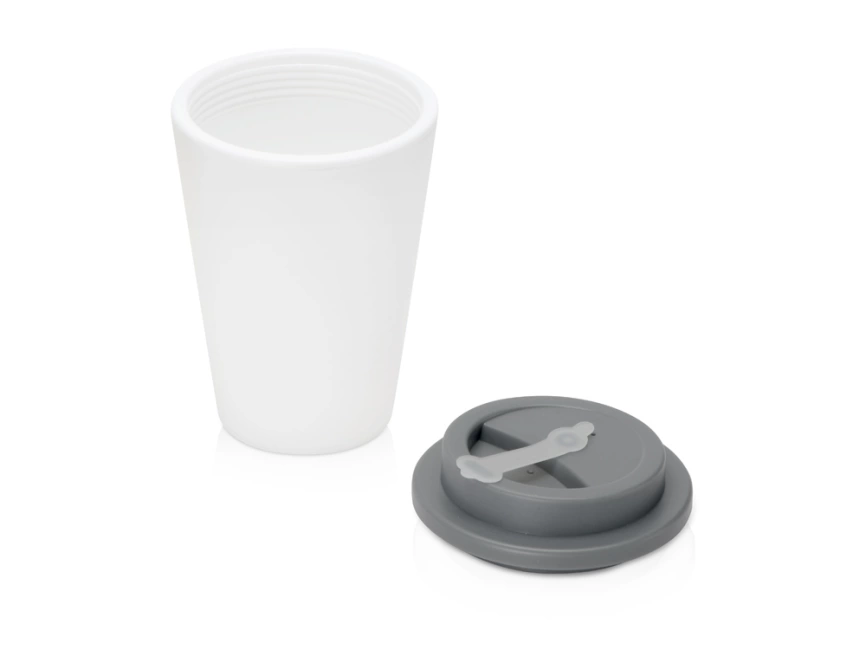 Пластиковый стакан Take away с двойными стенками и крышкой с силиконовым клапаном, 350 мл, белый/серый фото 2