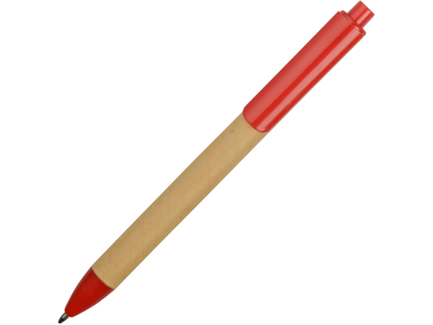 Ручка картонная пластиковая шариковая Эко 2.0, бежевый/красный фото 2