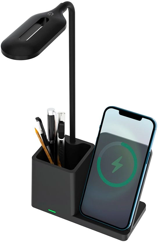 Настольная лампа Stark с беспроводной зарядкой, чёрная фото 1