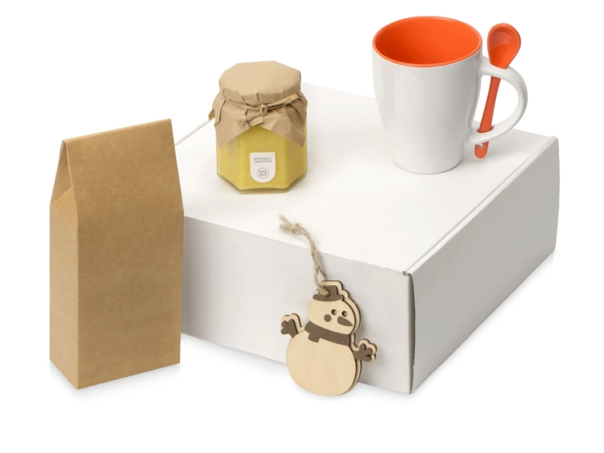 Подарочный набор с чаем, кружкой, медом и новогодней подвеской Чайная церемония, оранжевый фото 1