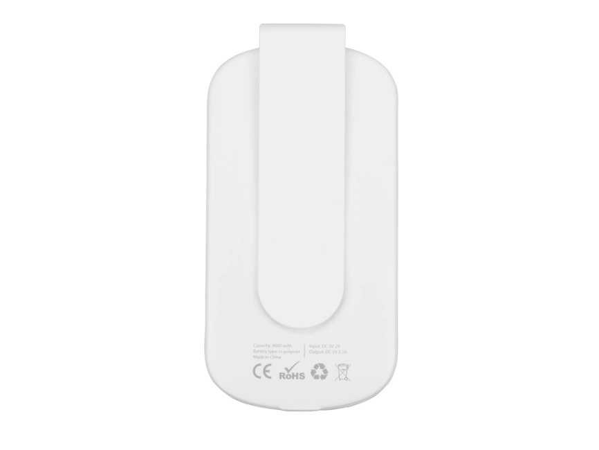 Портативное зарядное устройство Pin на 4000 mAh с большой площадью нанесения и клипом для крепления к одежде или сумке, белый фото 4