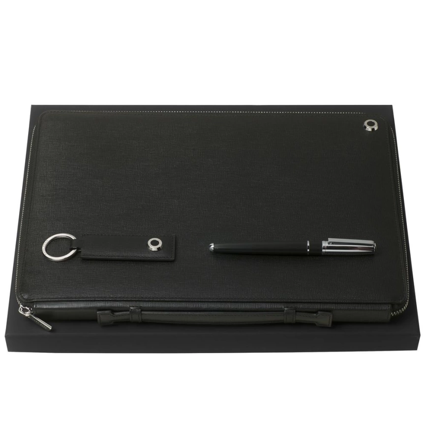 Набор Hugo Boss: папка, брелок и ручка, черный фото 1