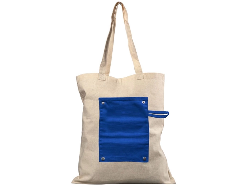 Хлопковая рулонная сумка-тоут на кнопках, натуральный/синий фото 2
