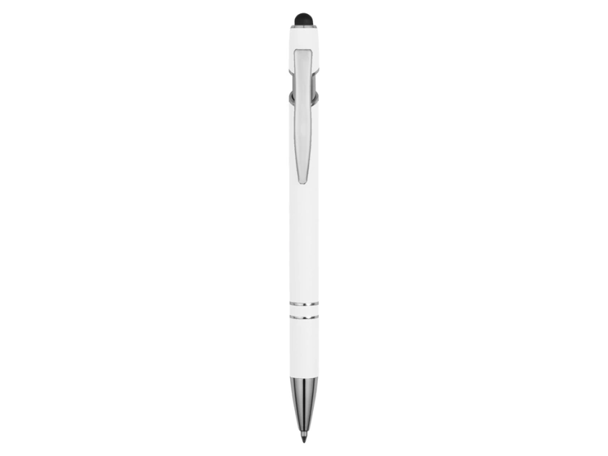 Ручка металлическая soft-touch шариковая со стилусом Sway, белый/серебристый фото 2