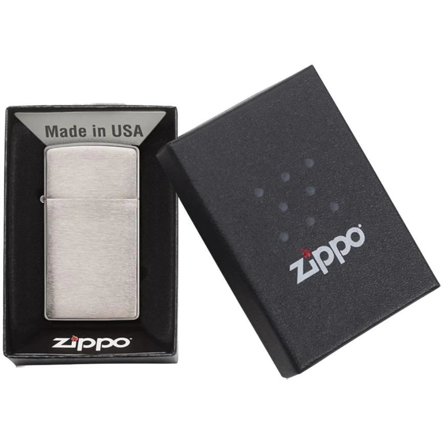 Зажигалка Zippo Slim Brushed, матовая серебристая фото 2