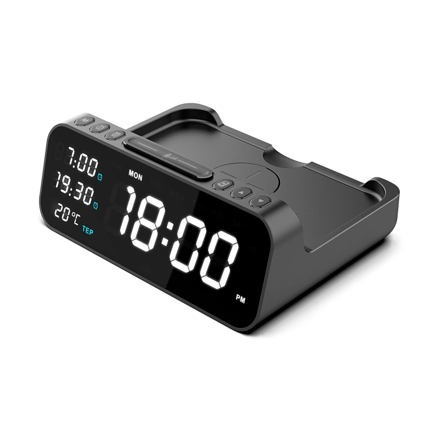 Зарядная станция с часами 6в1 10W Orion, черная фото 1