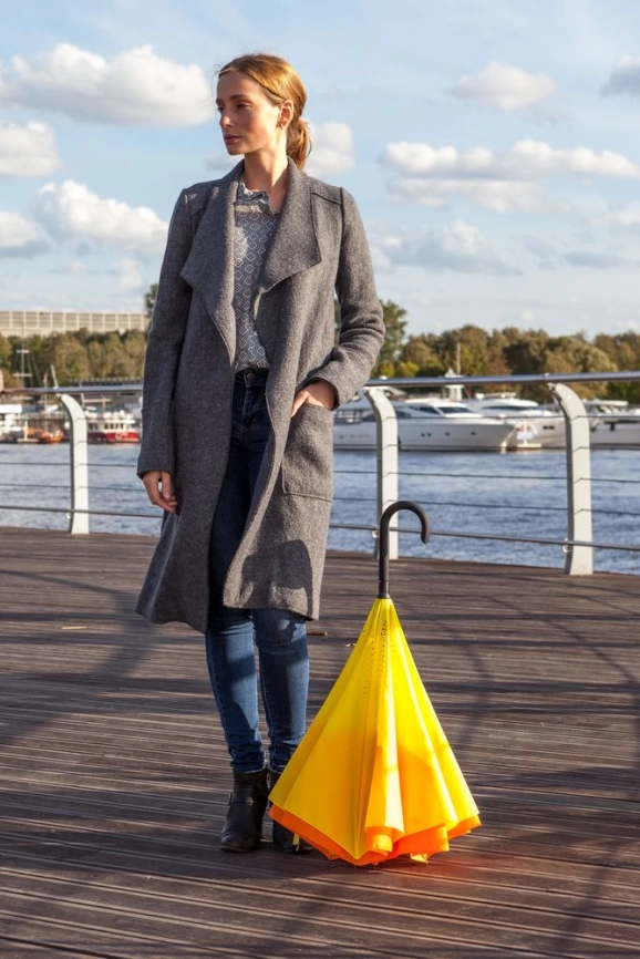 Зонт наоборот Unit Style, трость, черный фото 5