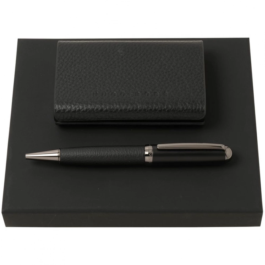 Набор Hugo Boss: визитница с аккумулятором 4000 мАч и ручка, черный фото 1