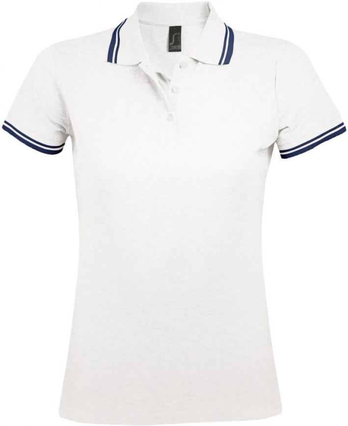 Рубашка поло женская Pasadena Women 200 с контрастной отделкой белая с синим, размер S фото 1