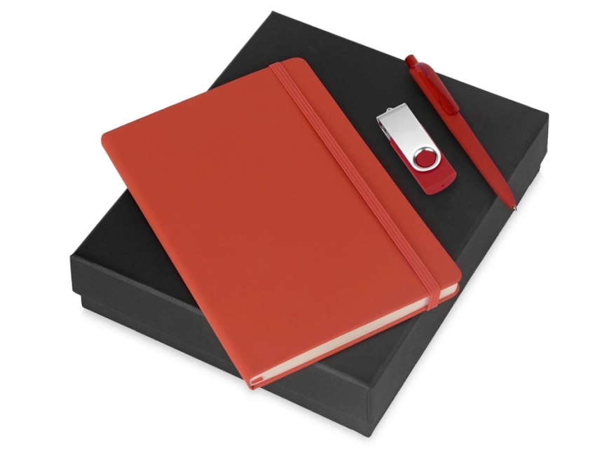 Подарочный набор Vision Pro Plus soft-touch с флешкой, ручкой и блокнотом А5, красный фото 1