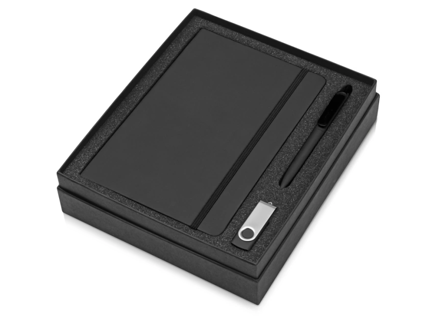 Подарочный набор Vision Pro Plus soft-touch с флешкой, ручкой и блокнотом А5, черный фото 2