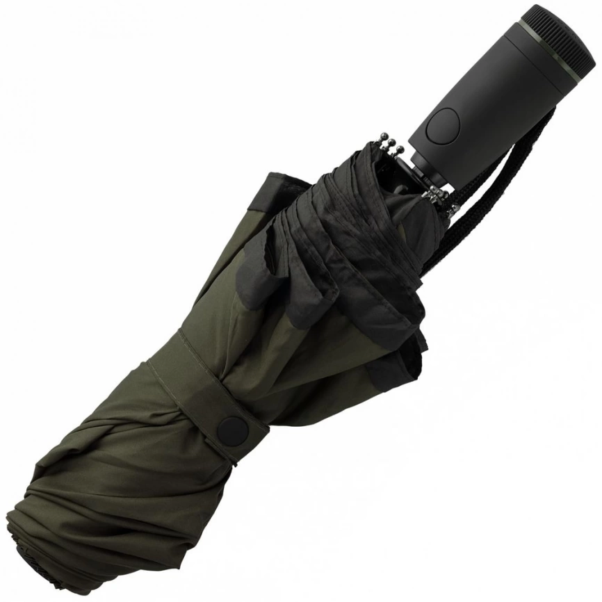 Зонт складной Gear, темно-зеленый (хаки) с черным фото 4