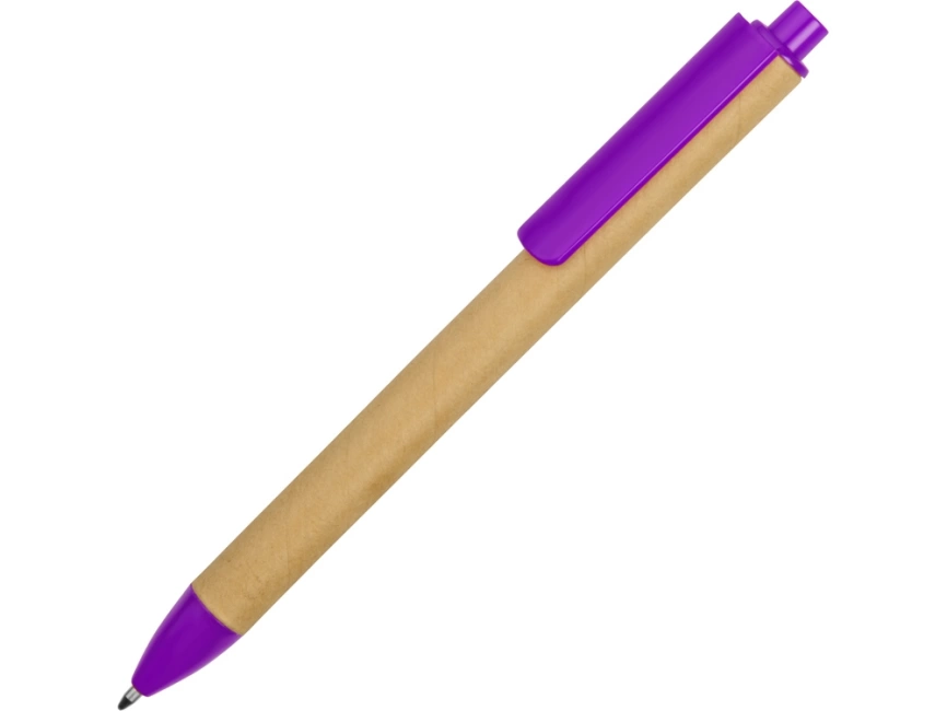 Ручка картонная пластиковая шариковая Эко 2.0, бежевый/фиолетовый фото 1