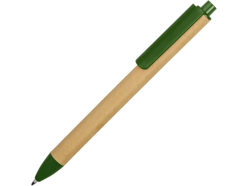 Ручка картонная пластиковая шариковая Эко 2.0, бежевый/зеленый фото 1