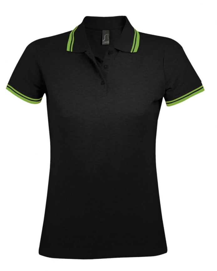 Рубашка поло женская Pasadena Women 200 с контрастной отделкой, черный/зеленый, размер XL фото 1
