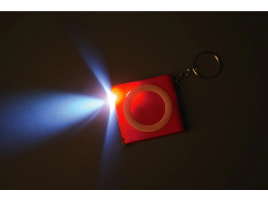 Брелок-рулетка с фонариком, 1 м., красный/белый фото 2