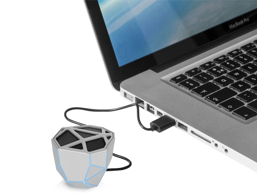 Портативная колонка Geo, серебристый + синяя подсветка фото 8