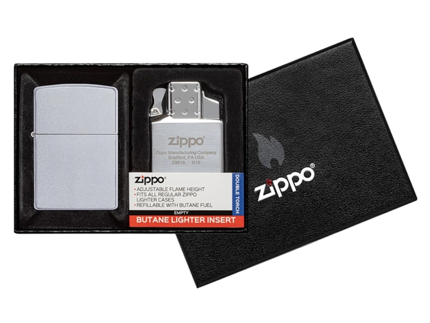 Набор ZIPPO: зажигалка 205 с покрытием Satin Chrome™ и газовый вставной блок с двойным пламенем фото 1
