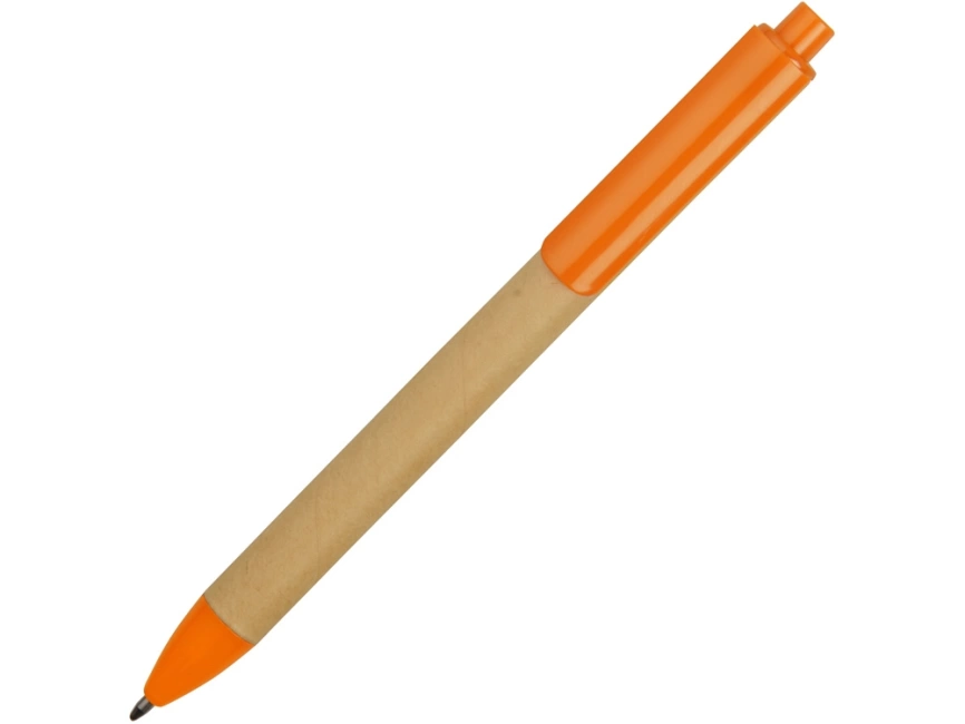 Ручка картонная пластиковая шариковая Эко 2.0, бежевый/оранжевый фото 2