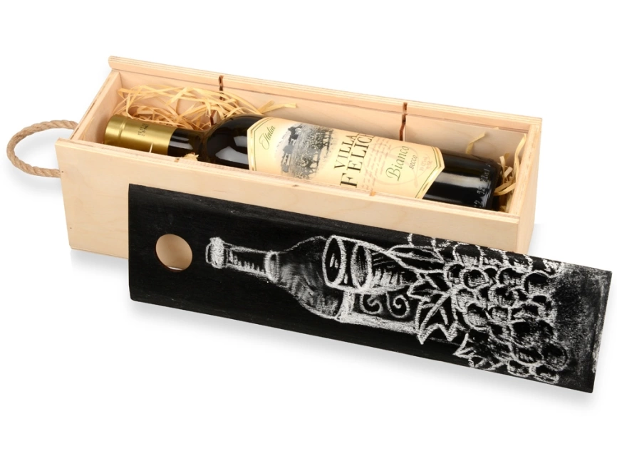 Пенал на 1 бутылку с грифельной крышкой, натуральный фото 3