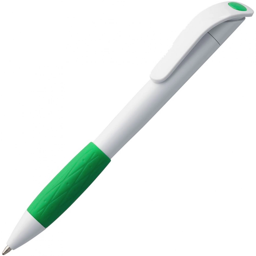 Ручка шариковая Grip, белая с зеленым фото 4