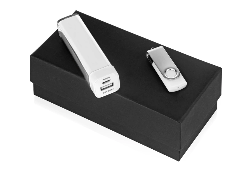 Подарочный набор Flashbank с флешкой и зарядным устройством, белый фото 1