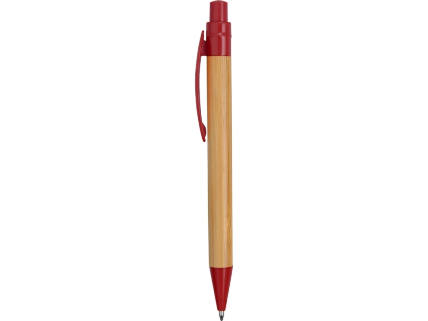 Ручка шариковая Листок, бамбук/красный фото 3