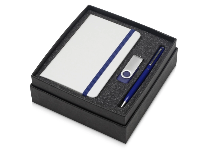 Подарочный набор Reporter Plus с флешкой, ручкой и блокнотом А6, синий фото 2