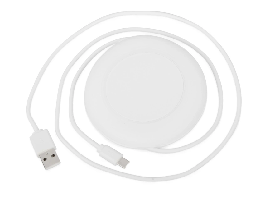 Беспроводное зарядное устройство со встроенным кабелем 2-в-1 Disc, белый фото 2