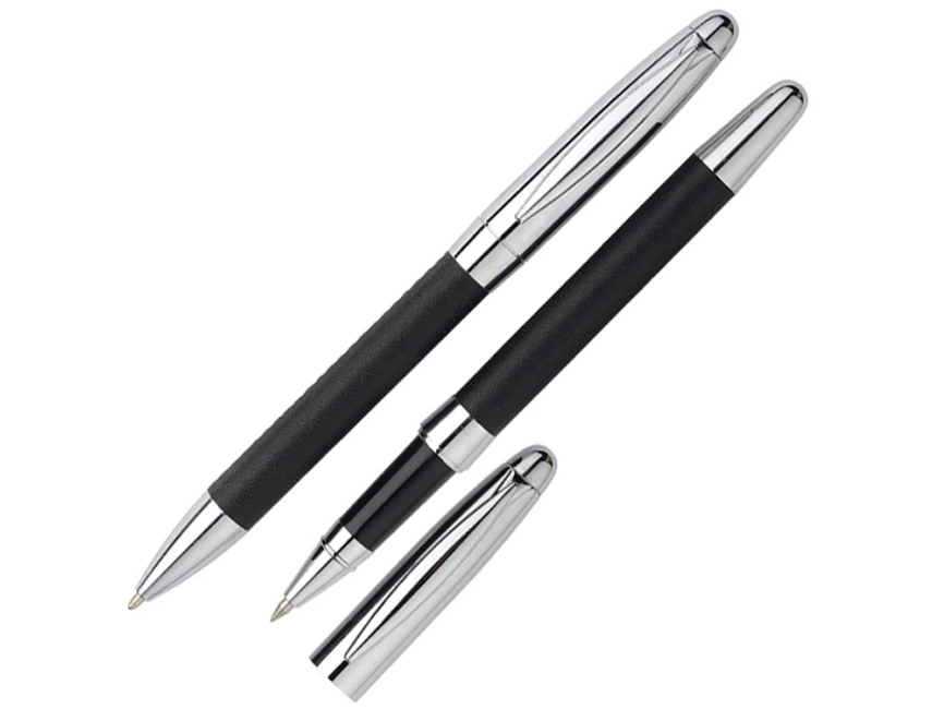 Набор Рейн: ручка шариковая, ручка роллер в футляре черный фото 1
