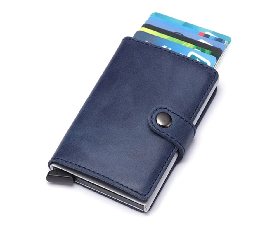 Держатель банковских карт Bakara с покрытием из экокожи и функцией RFID, синий фото 2
