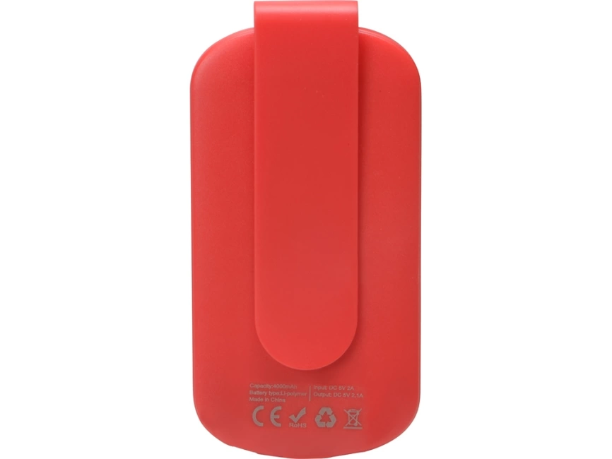 Портативное зарядное устройство Pin на 4000 mAh с большой площадью нанесения и клипом для крепления к одежде или сумке, красный фото 4