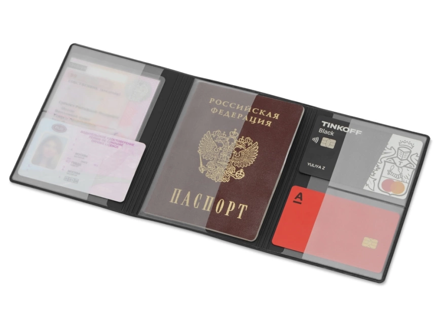 Обложка на магнитах для автодокументов и паспорта Favor, черная фото 2