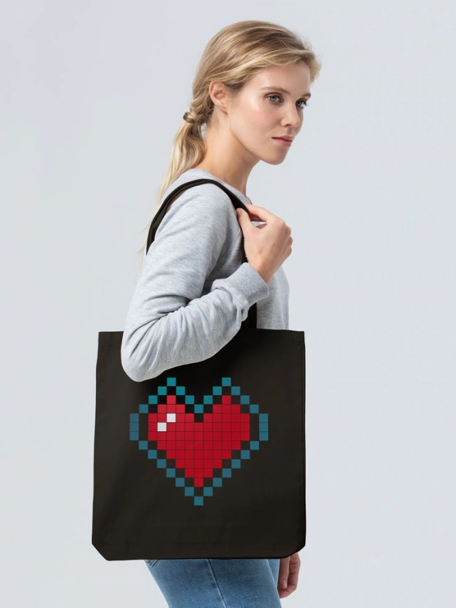Холщовая сумка Pixel Heart, черная фото 2