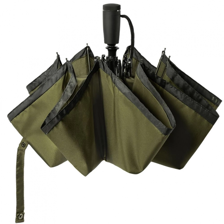 Зонт складной Gear, темно-зеленый (хаки) с черным фото 3