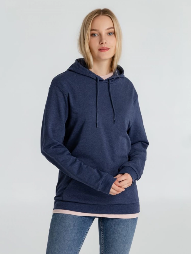 Толстовка с капюшоном унисекс Hoodie, синий меланж, размер S фото 11