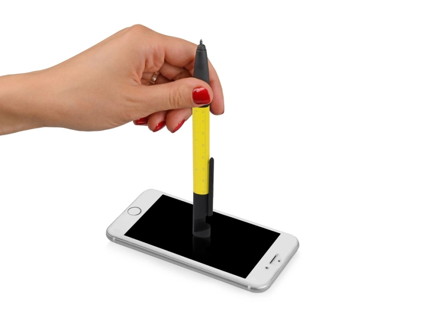 Ручка-стилус пластиковая шариковая многофункциональная (6 функций) Multy, желтый фото 5