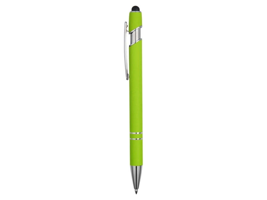 Ручка металлическая soft-touch шариковая со стилусом Sway, зеленое яблоко/серебристый фото 3