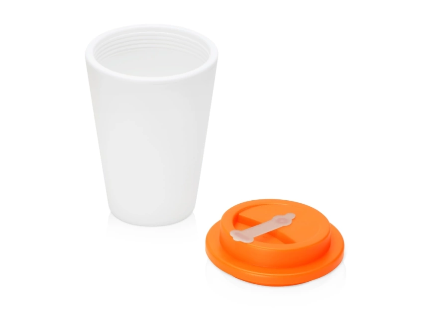 Пластиковый стакан Take away с двойными стенками и крышкой с силиконовым клапаном, 350 мл, белый/оранжевый фото 2