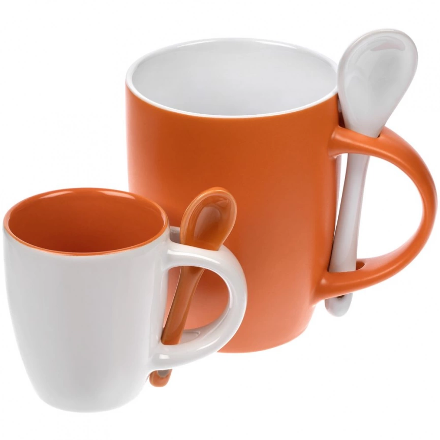 Кофейная кружка Pairy с ложкой, оранжевая с белой фото 5