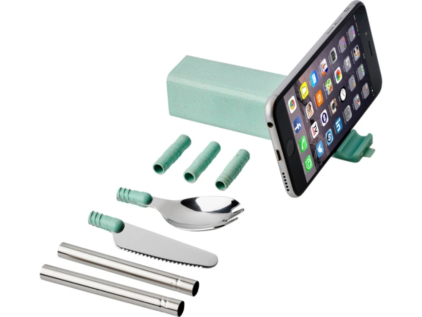 Набор столовых приборов Galen из пшеничной соломы с держателем для мобильного телефона, мятный фото 1