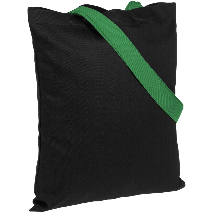 Холщовая сумка BrighTone, черная с зелеными ручками фото 1