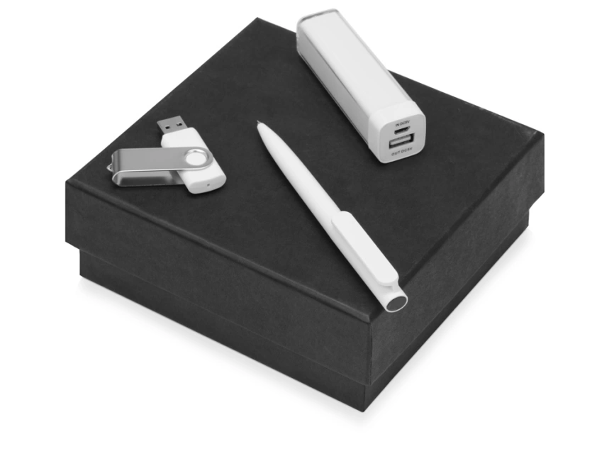 Подарочный набор On-the-go с флешкой, ручкой и зарядным устройством, белый фото 1