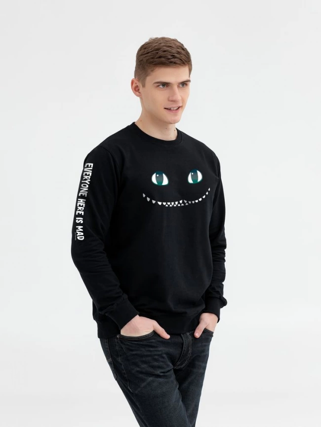 Свитшот со светящимся принтом Cheshire Cat, черный, размер XL фото 1