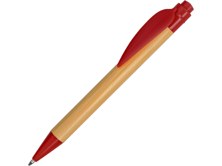Ручка шариковая Листок, бамбук/красный фото 1